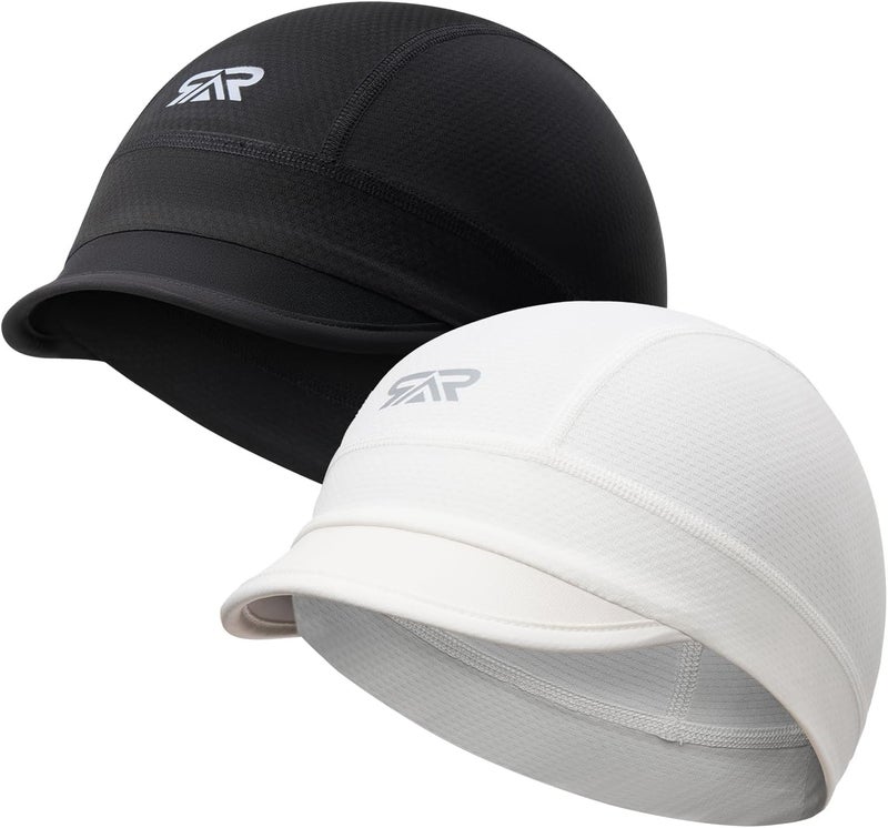 SUNMECI 2 Pcs Cooling Skull Cap for Men,Cycling Cap Helmet Liner with Sun Visor for Running Bike Hard Hat Liner - Image 1